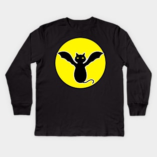 Cute Cat Bat And The Moon Kids Long Sleeve T-Shirt